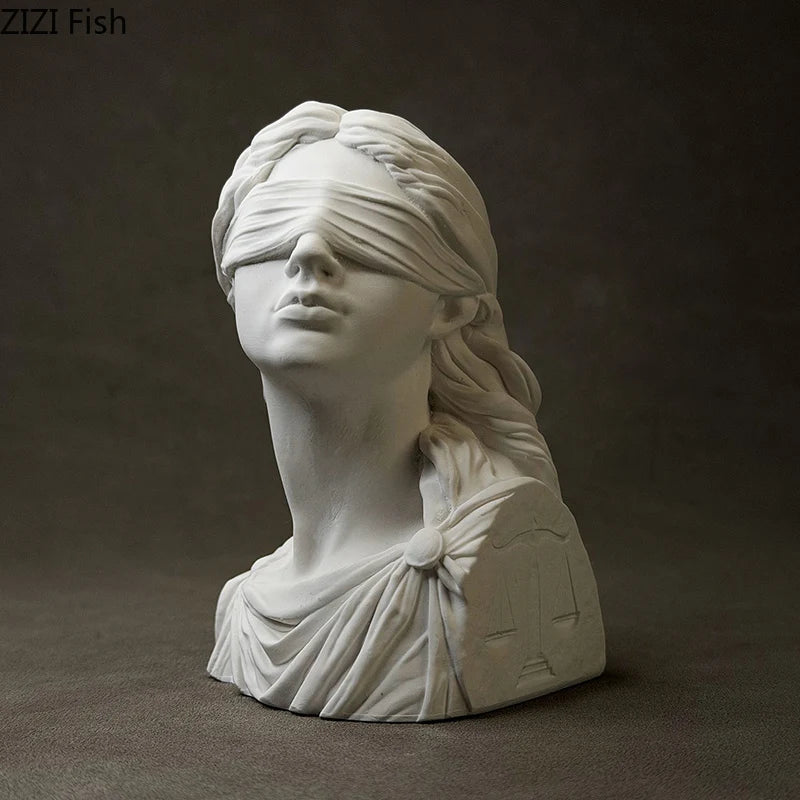 Goddess of Justice Themis Plaster Statue Desk Decoration Classical Artwork Half Body Characters Sculpture Room Aesthetic Decor