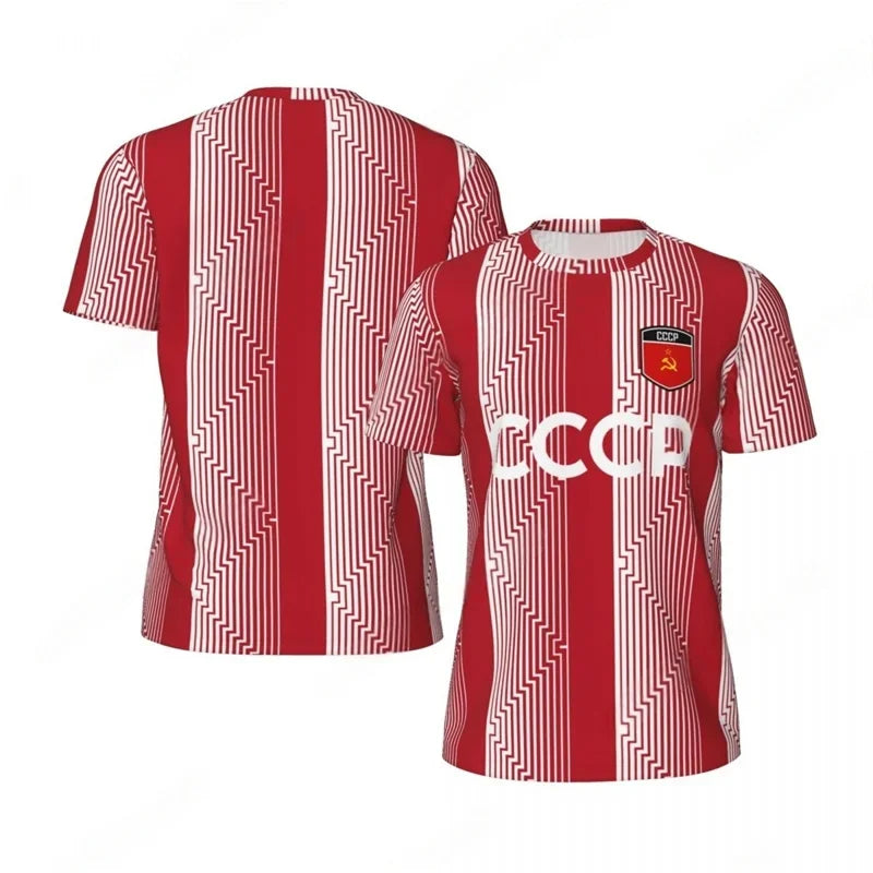 CCCP Pattern Football T-shirt Men Summer Oversized Soccer Running Short Sleeves Tops Fashion Sports Football Jersey Tee Shirts