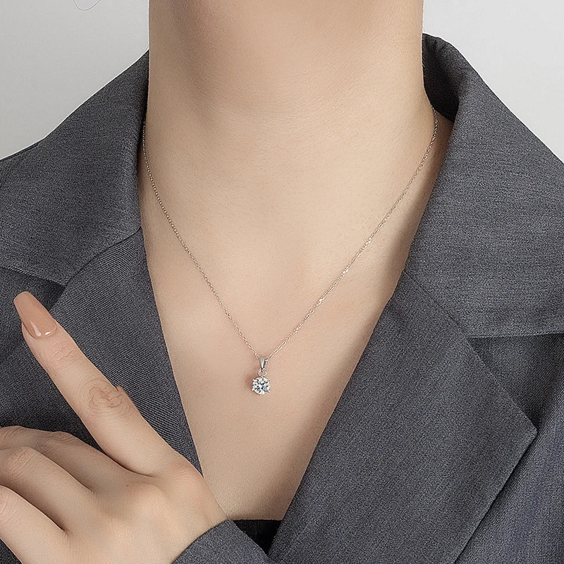 PERFANY 0.5-5CT Moissanite Necklace for Women S925 Pure Silver Classic Six Claw Round Diamond Pendant Minimalist Wedding Jewelry - Madeinsea©