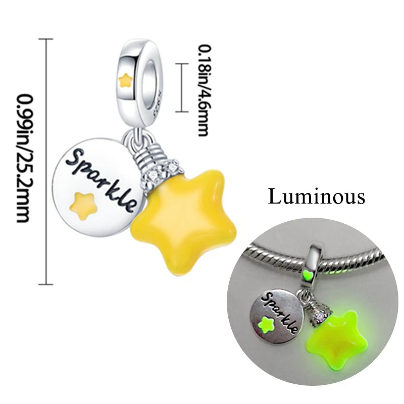 2024 neue 925 Sterling Silber Charms Glühwürmchen Sterne Glühende Leuchtende Charme Perlen für Original Anhänger Armbänder DIY Schmuck Geschenk