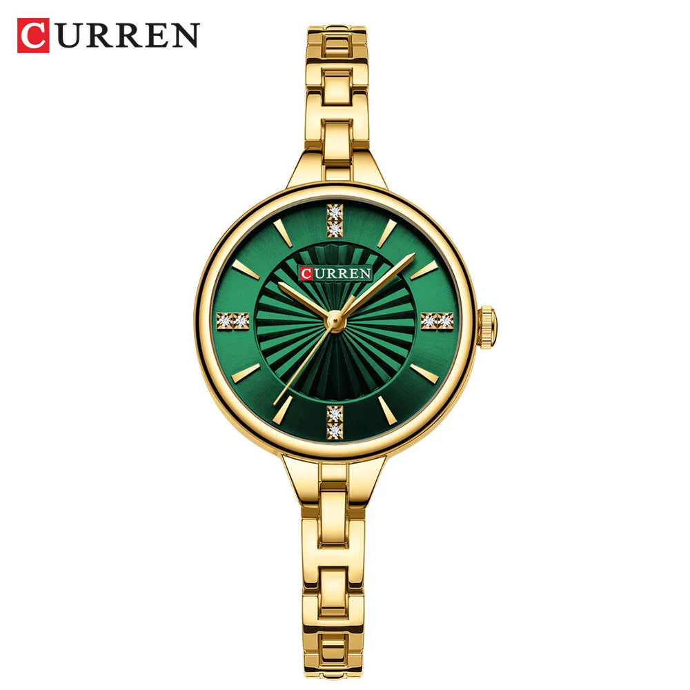 CURREN Luxurious and Elegant Round Dial with Stainless Steel Bracelet Fashion Dress Quartz Watches for Women