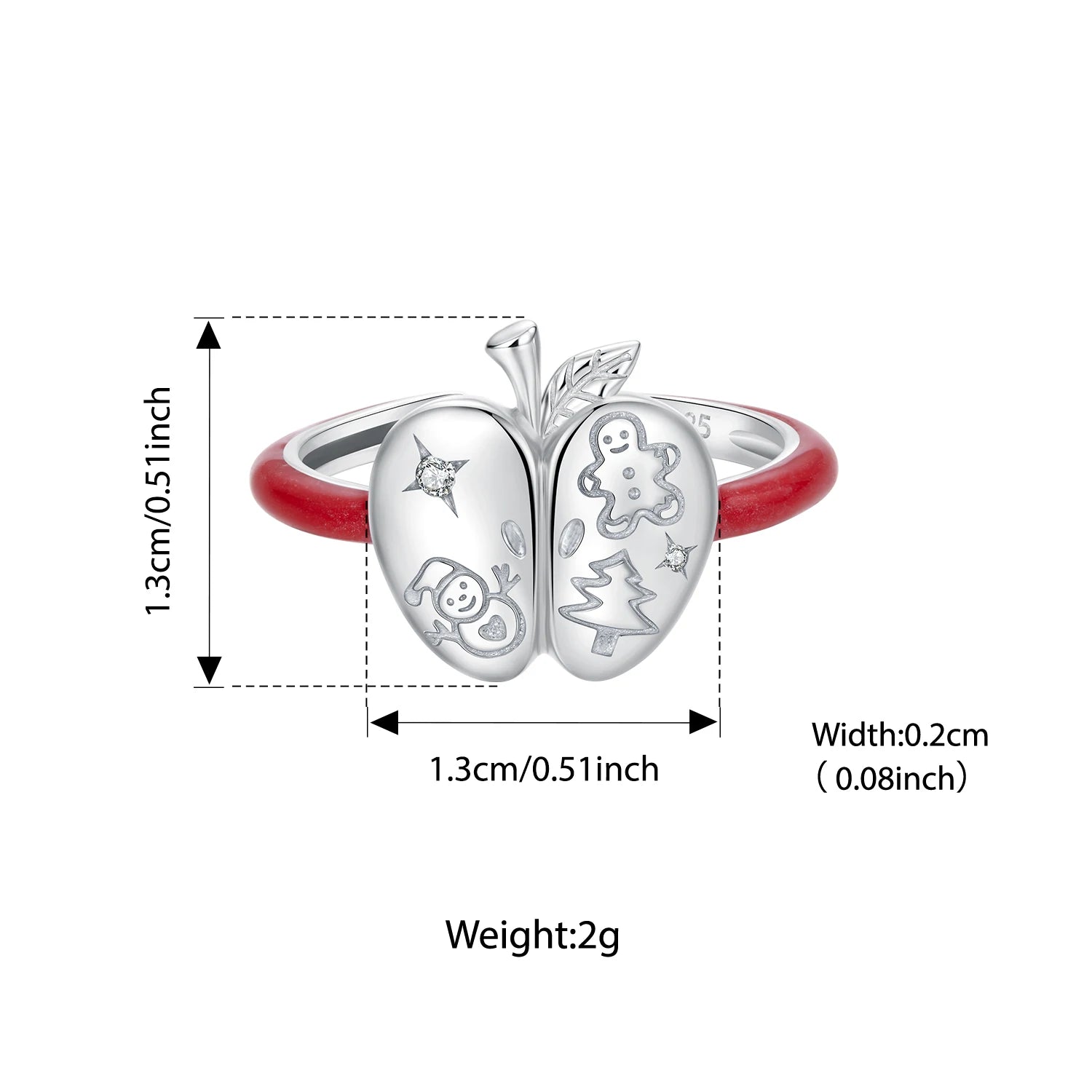 Bague ouverte Bamoer en argent sterling 925, motif sapin de Noël et bonhomme de neige, gravure ajustable, rouge, pour femmes et adolescentes, cadeau de Noël idéal