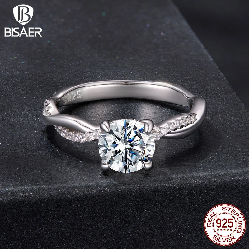 BISAER 1CT Moissanite Ring 925 Sterling Silver VVS1 EX Twisted Vine Diamond Eternal Love Band for Women Wedding Fine Jewelry