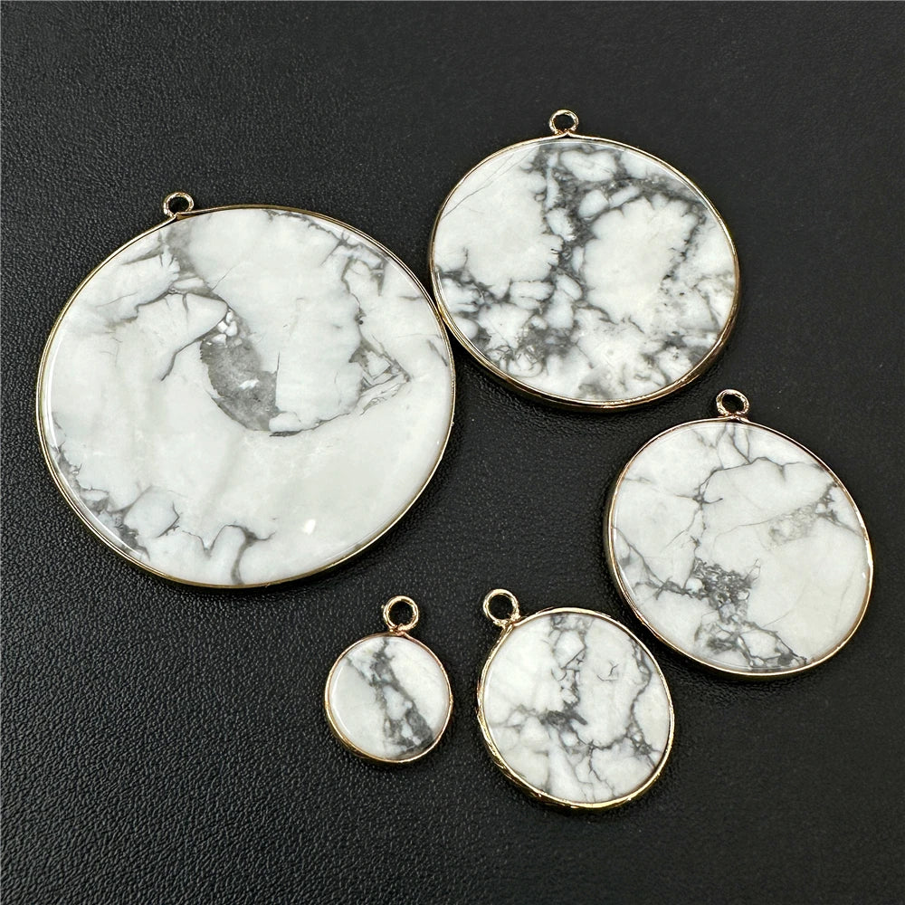 2PCS Round Slice Gems Stone Pendant Natural Amazonite Obsidian Quartzs Charm Fit Jewelry Making DIY Earrings Necklace Bracelet