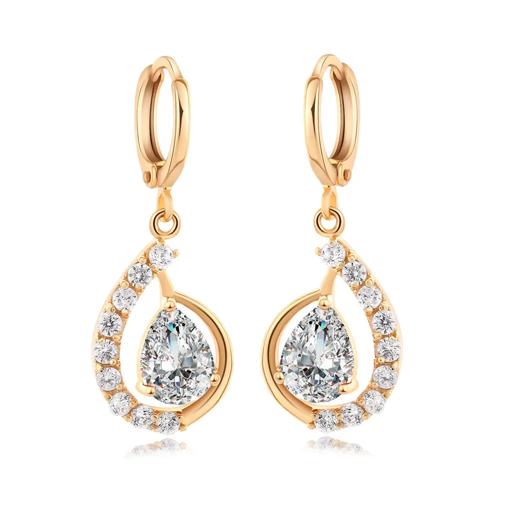 Water Drop Earrings for Women Natural Crystal Wedding Engagement Bridal Jewelry Real 14k Gold Dangle Diamond Earring Bohemia