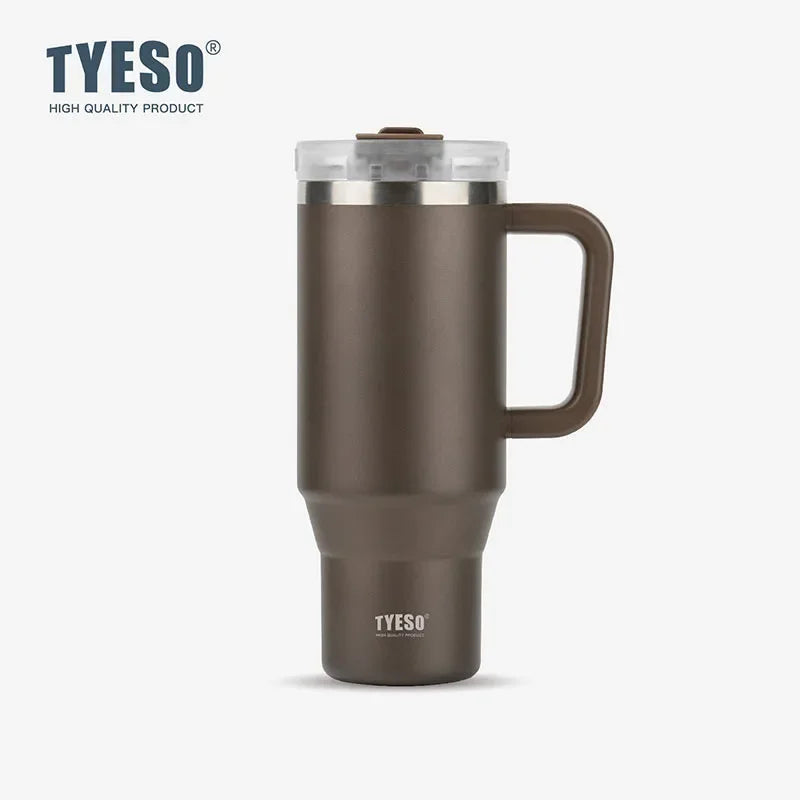 Tyeso 900/1200ml Stainless Steel Vacuum Insulated Travel Mug BPA Free Hot & Cold Coffee Tumbler with Handle Straw Tumbler Bottle