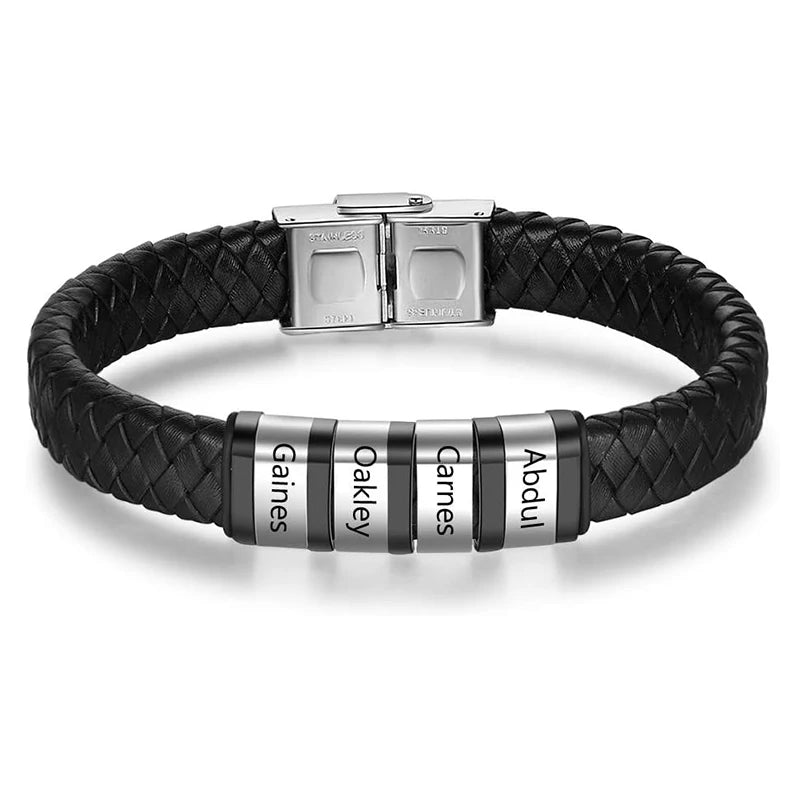 Personalized Bracelets for Men Custom Men's Name Bracelets Braid Leather Bracelet with 1-5 Names Engraved Personalized Gift for