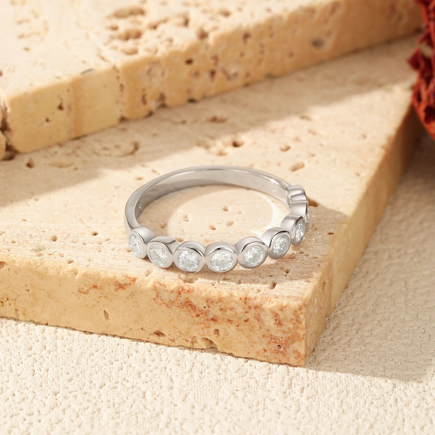 MODIAN D Color Round Moissanite Eternity Ring 925 Sterling Silver Stackable Finger Rings For Women Wedding Fine Jewelry Gifts