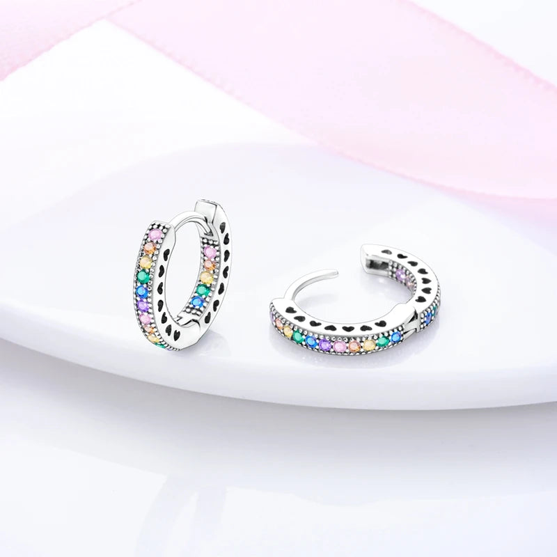 Original Cute 925 Silver Sparkling Colorful Zircon Pink Heart Shape Star Moon Earrings For Women Wedding Engagement Jewelry Gift