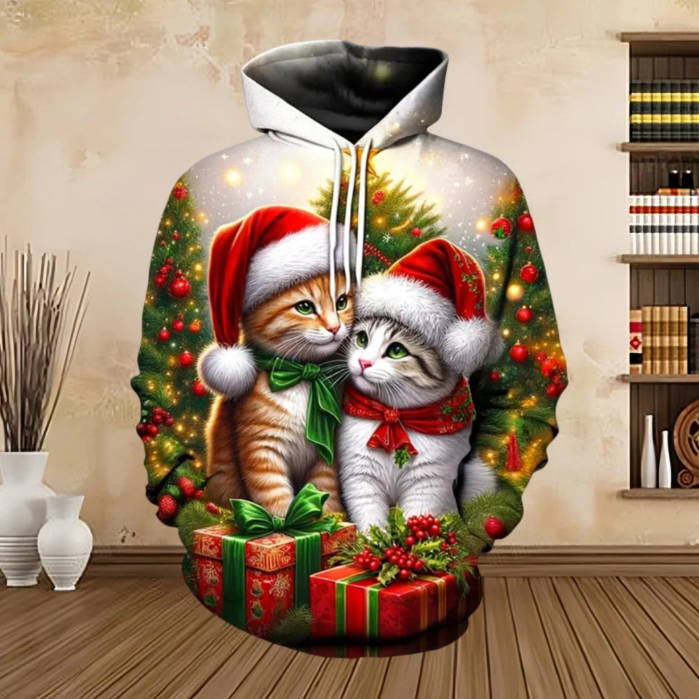 2025 Merry Christmas Graphic Sweatshirts Tree Pullover Hoodies for Men Clothes Santa Claus Hoody Snowman Sweatshirts Unisex Top