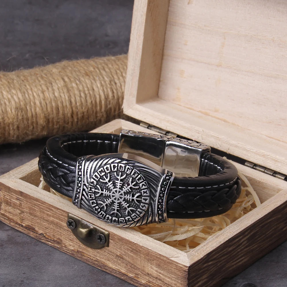 Viking Vegvisir Rune Compass Faux-Leather Bracelet - Madeinsea©
