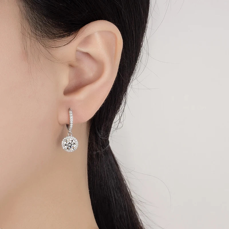 PERMANY 1CT Moissanite Earrings for Women S925 Pure Silver GRA Certified Diamond Round Drop Earrings Fashion Wedding Jewelry