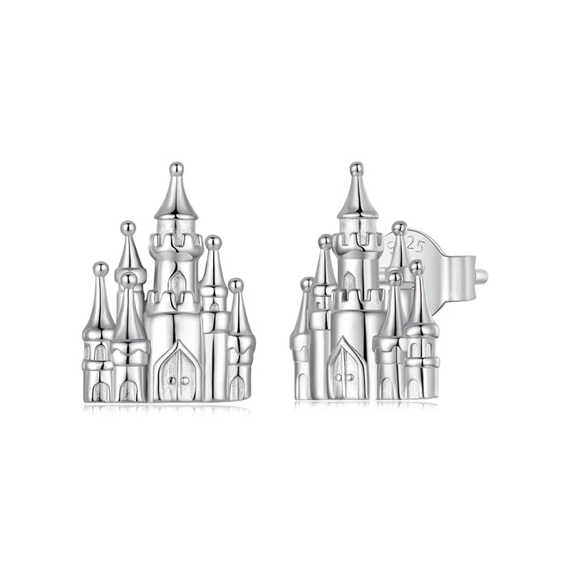 WOSTU 925 Sterling Silver Princess Castle Stud Earrings For Women, Dainty Fairy Tale Inspired Jewelry Unique Gift for Girls
