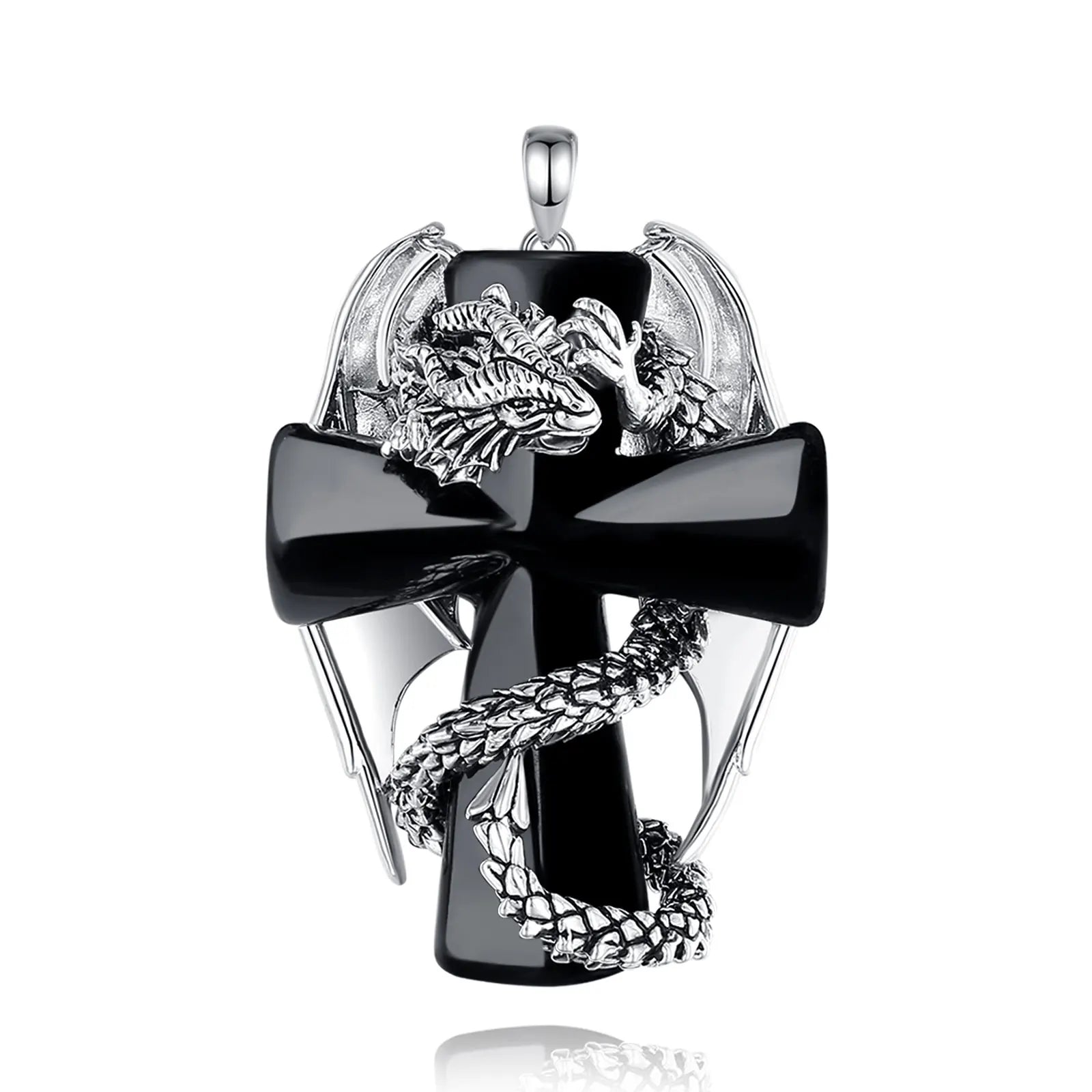 Eudora Dragon Twining Cross Obsidian Necklace Punk Natural Healing Stone Crystal Pendant Spiritual Jewelry Meditation Fine Gift