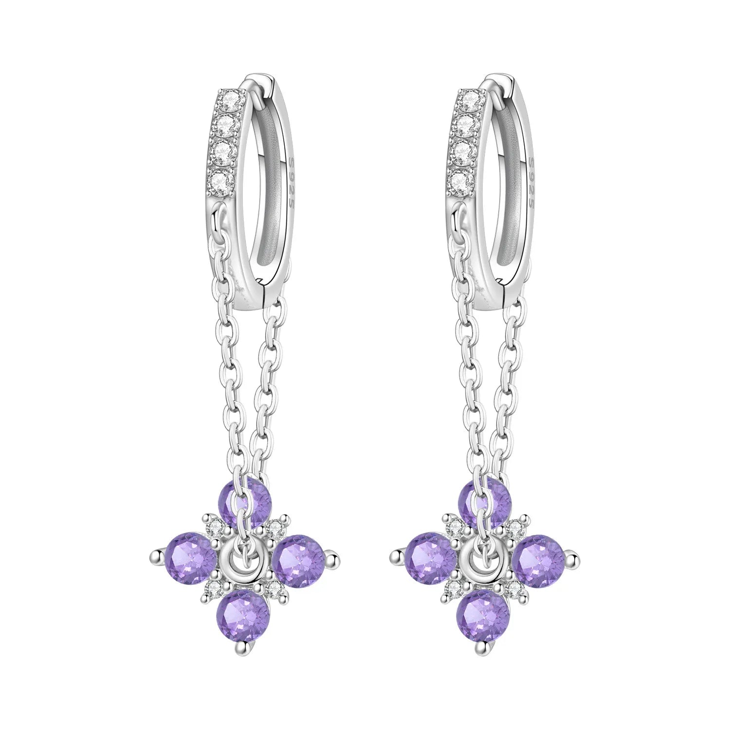 PANPOKI 925 Sterling Silver Purple Zircon Candy Earrings Original Jewelry Drop Earrings Jewelry Party Anniversary Gifts