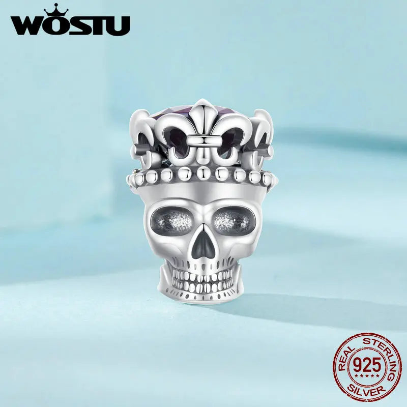 WOSTU 925 Sterling Silver Punk Vintage Skull Charm Bead Butterfly Pendant Heart Hand Safty Chain Fit DIY Bracelet Jewelry Making