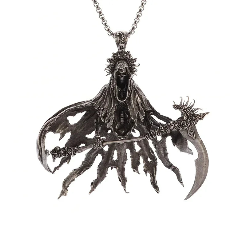 Gothic Vintage Reaper\\\\'s Scythe Necklace Life Ghost Devil Pendant Men\\\\'s Personality Halloween Trend Charm Jewelry Gift