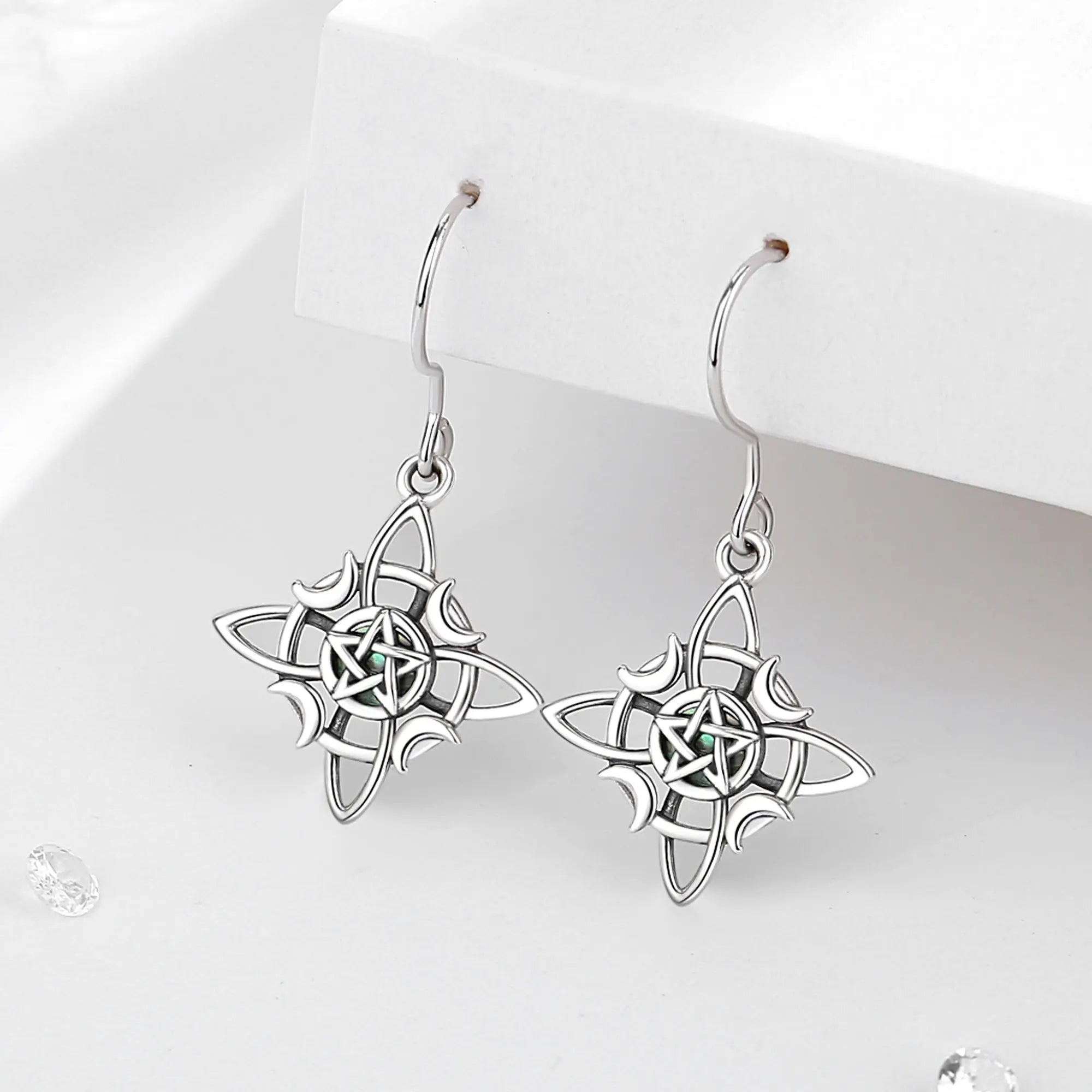 Eudora 925 Sterling Silber Hexenknoten Schmuckset Mond Wicca Amulett Halskette Armband Ohrringe &amp; Ring Feines Geschenk für Frauen