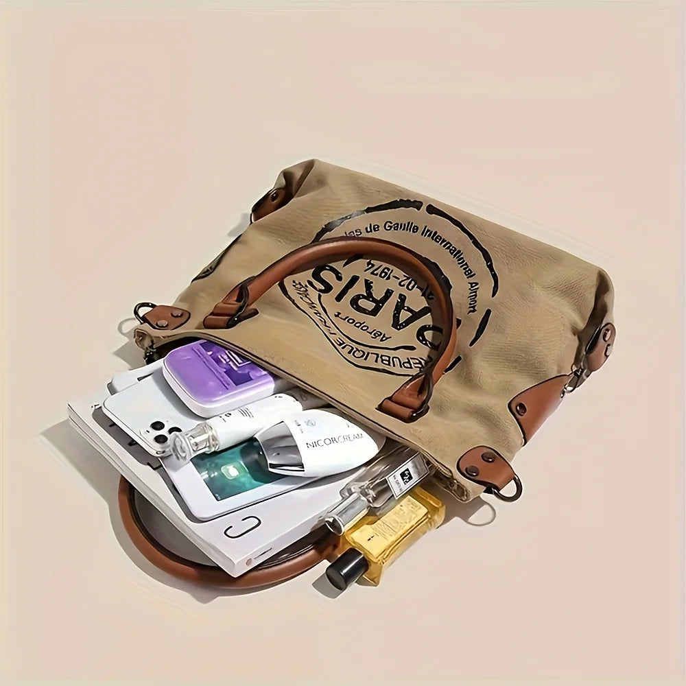 Vintage Canvas Tote Bag, Large Capacity, Water-Resistant with Adjustable Straps & Zipper Closure