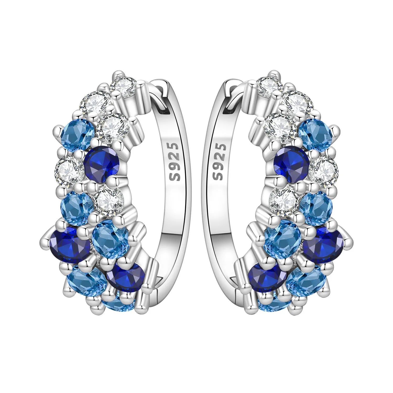 PANPOKI S925 Sterling Silver Blue Gradient Zircon Earrings Versatile Hoop Earrings For Women Jewelry Original Party Gifts