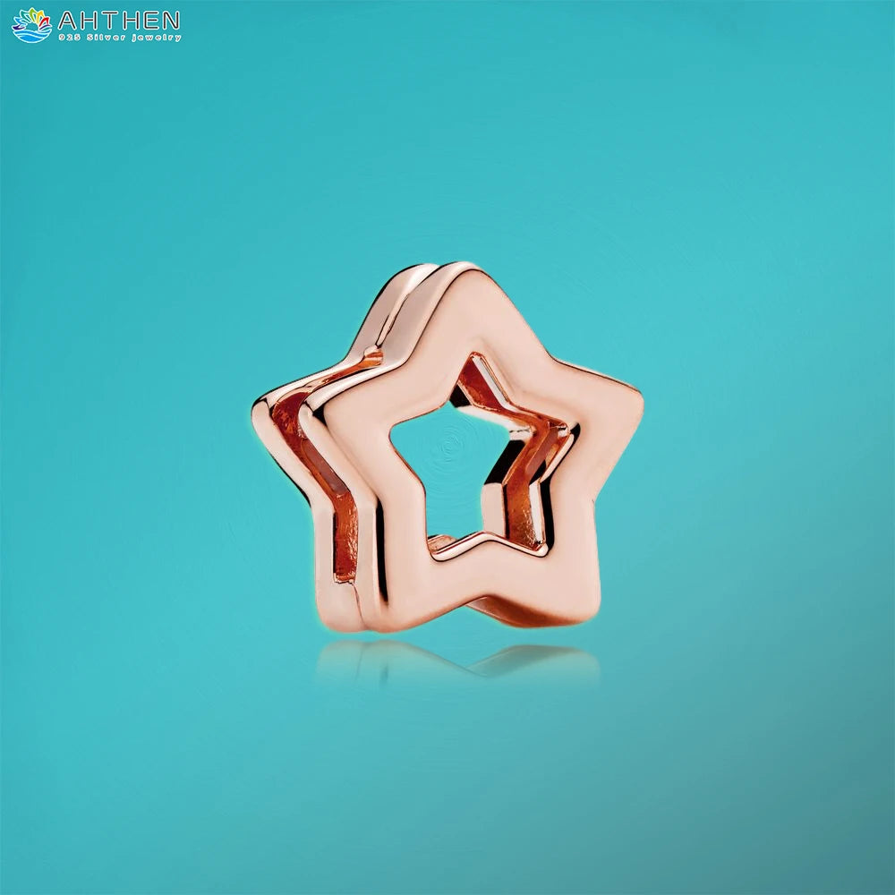 Ahthen 925 Sterling Silver Bead Silver Star Timeless Sparkle Heart Dangle Clip Charms fit Snake Chain Reflexions Bracelets