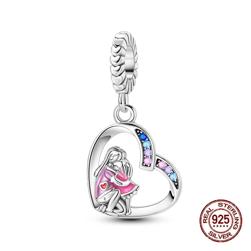 Fashion 925 Sterling Silver Heart Shape Tree Of Life Mother Sister Hug Charms Beads Fit Original Bracelets Fine DIY Jewelry Gift