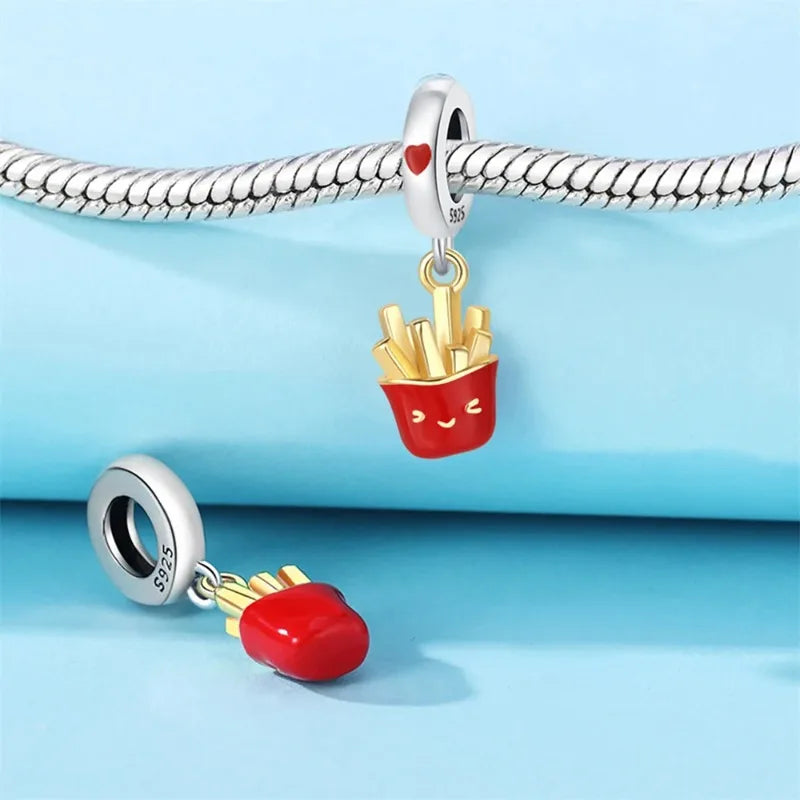 925 Sterling Silver American Coffee Fries Charm Pendant Beads Fit Charms 925 Original Bracelet for Women Jewelry Making