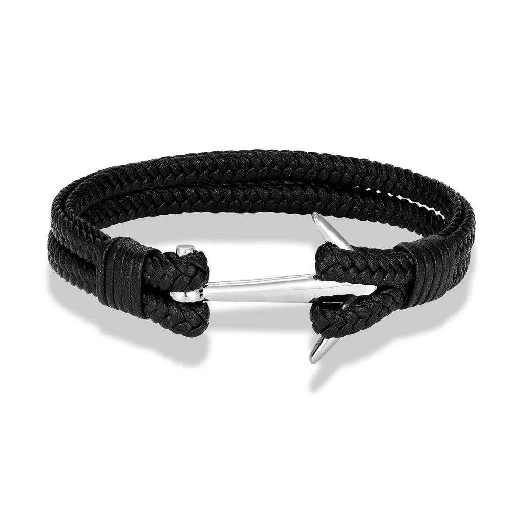 MKENDN Mens Anchor Bracelet Woven Multilayer Leather Bracelets For Women Unisex Nautical Anchor Rope Bracelet Great Gift for Dad