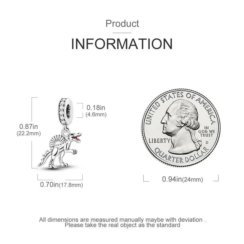 925 Sterling Silver Jurassic T-Rex Flying Dragon Charm Pendant Beads Fit 925 Original Bracelet for Women Jewelry Making