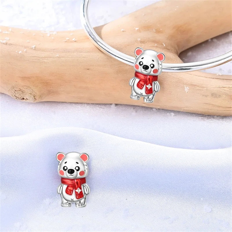 Hot Sale Charms Bead 925 Sterling Silver Winter Series Snowman Elk Christmas Pendants Fit Bangle Bracelet Necklace DIY Jewelry