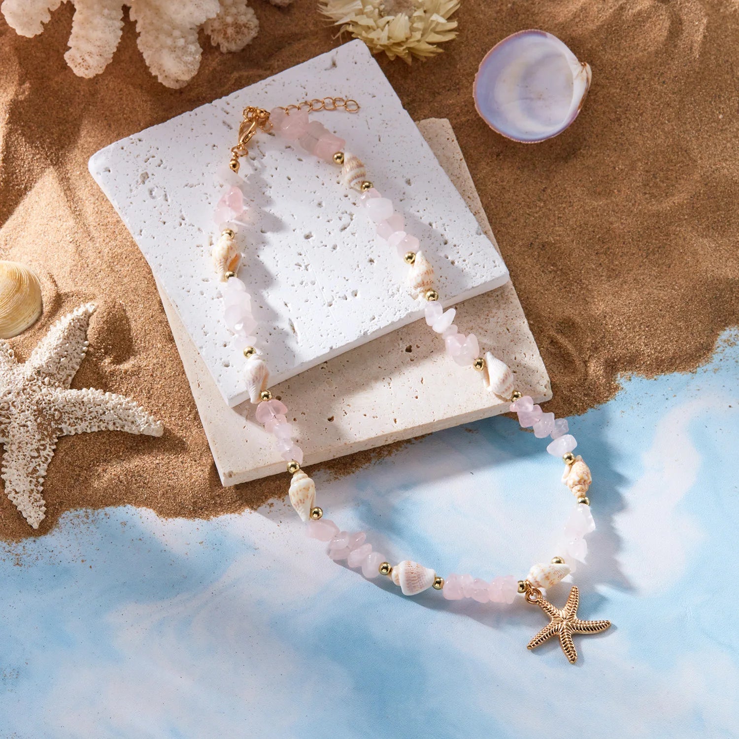 Bohemian Starfish Conch Pendant Necklaces For Women Colorful Irregular Stone Choker Neck Chain Girls Summer Beach Party Jewelry