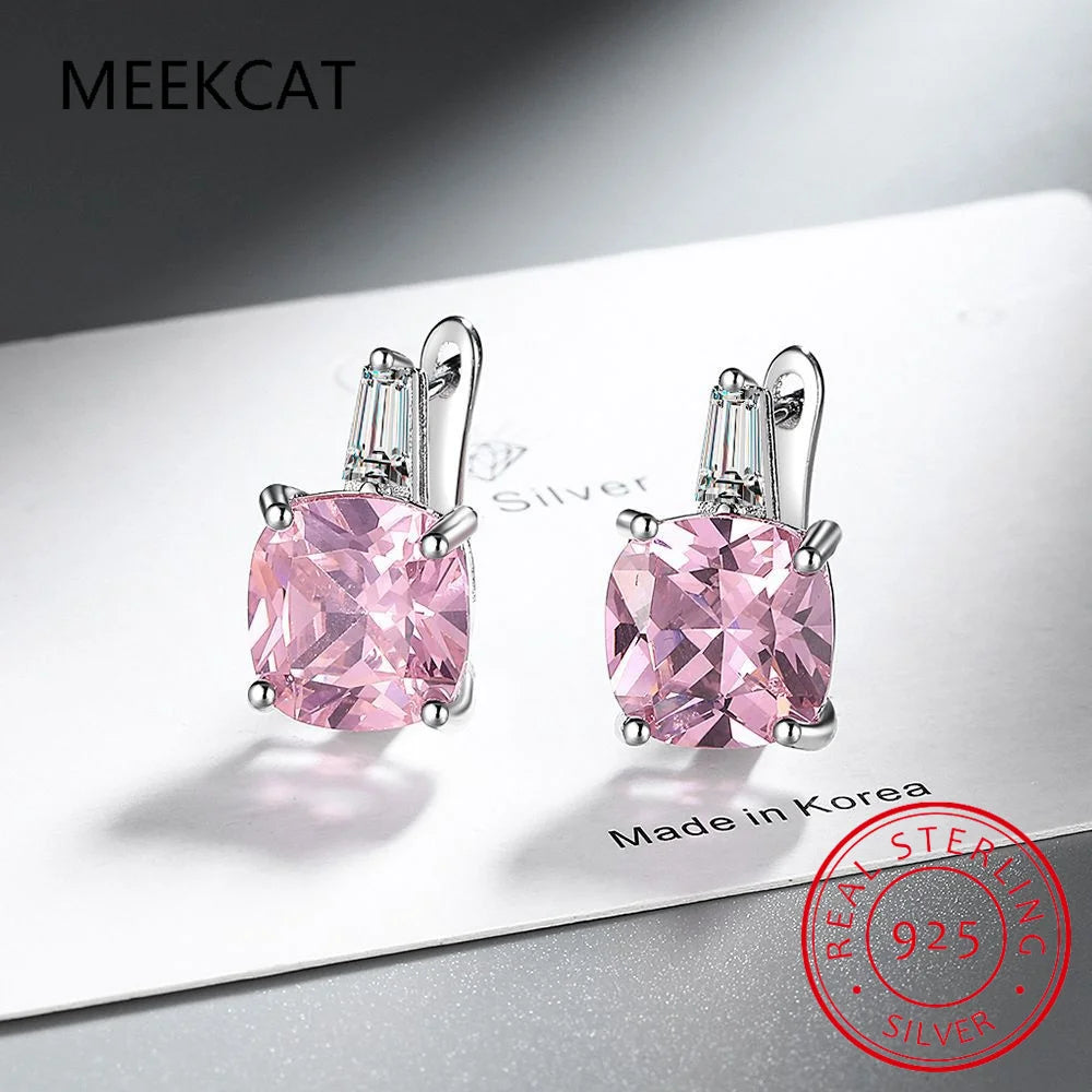 Boucles d'oreilles créoles en argent sterling 925 et améthyste véritable taille coussin, pour femme. Bijou carré tendance en pierre précieuse, cadeau d'anniversaire.