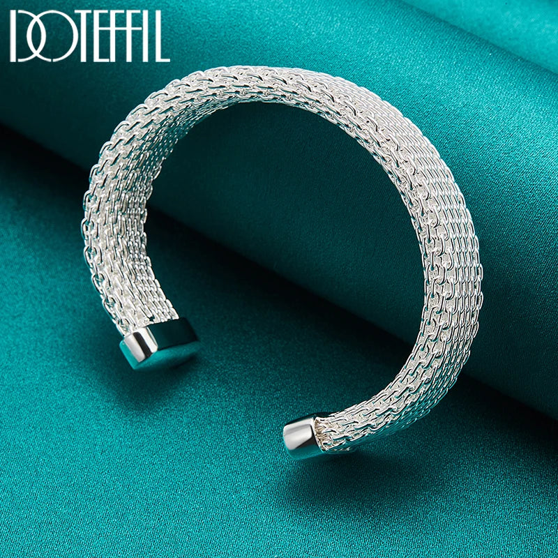DOTEFFIL 925 Sterling Silver 10mm Braided Bangles For Women Wedding Engagement Party European American Style Bracelet Jewelry