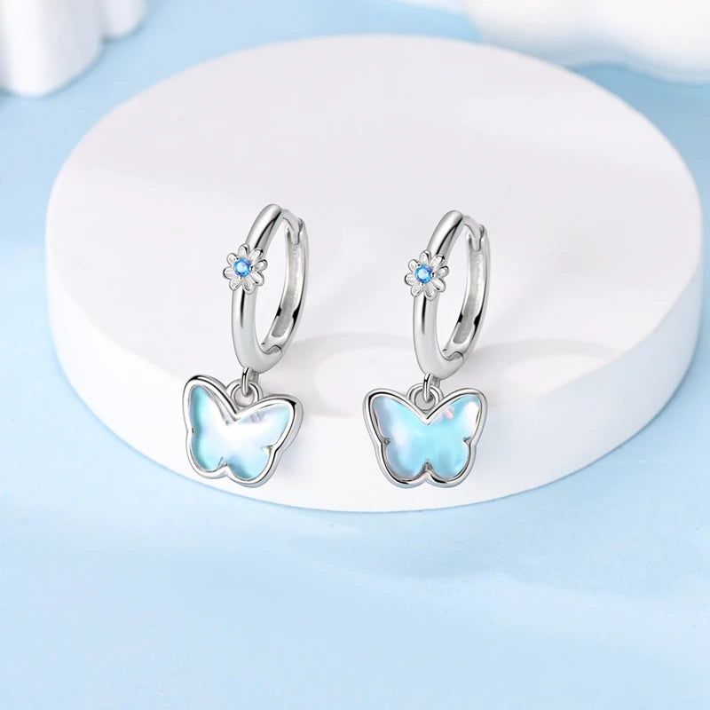 Fashion 925 Silver Earring Blue Zircon Star Moon Butterfly Irregularity Earrings For Woman Fine Engagement Birthday Jewelry Gift