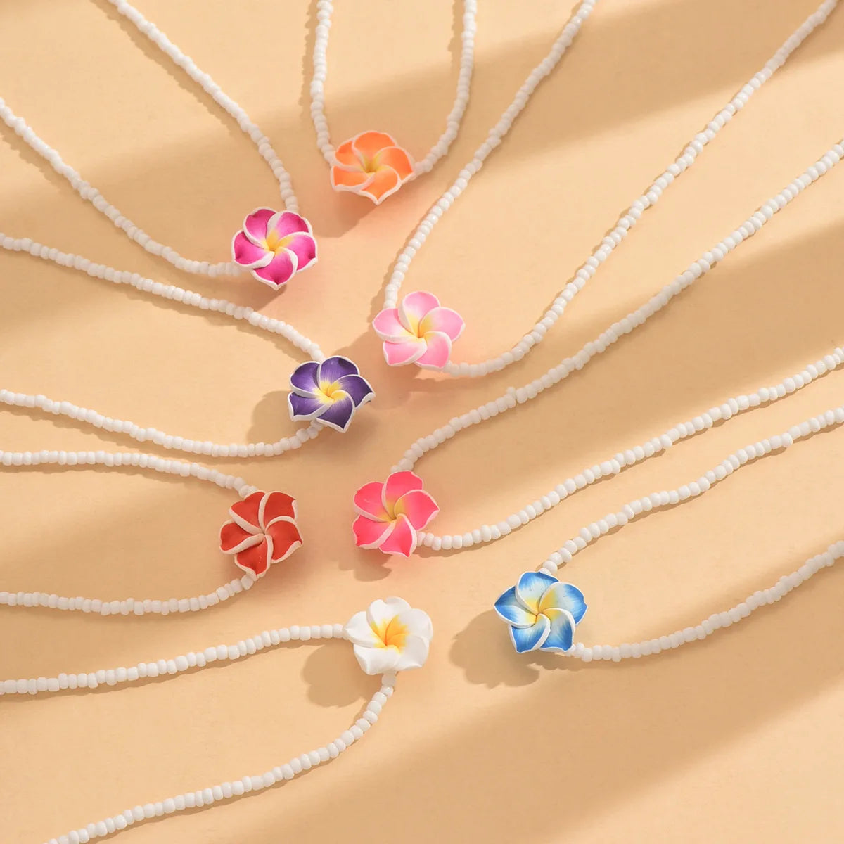 Bohemian Soft Polymer Flower Clavicle Chain Necklace for Women Colorful Sweet Flower Rice Beads Choker Wedding Party Jewelry