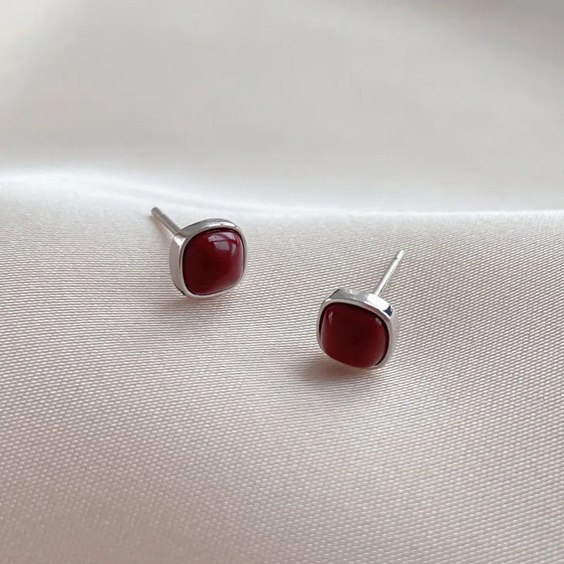 Buyee 925 Sterling Silber Kleiner Ohrstecker Natürlicher Roter Achat Stein Ohrring für Frauen Mädchen Mode Perle Feiner Schmuck Ohrring