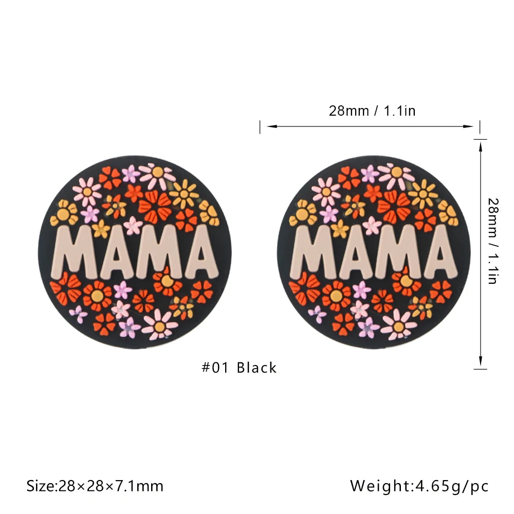 Lot de 5 ou 10 perles en silicone MOM pour la fabrication de bijoux, colliers, bracelets, accessoires de bijouterie