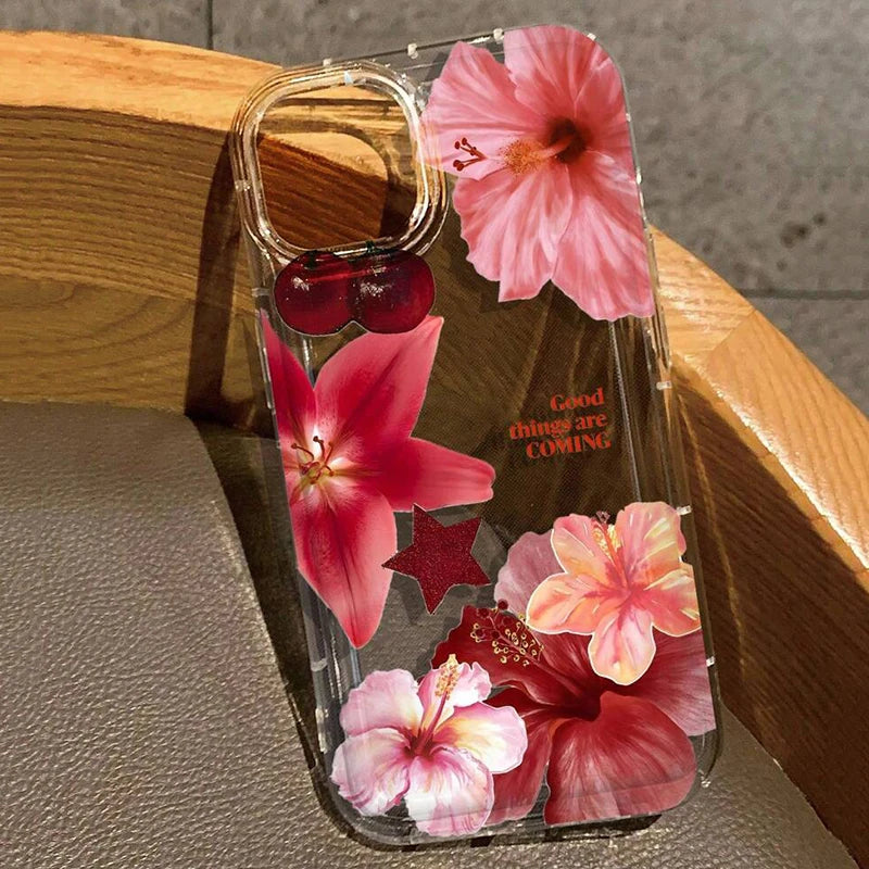 Cherry Flower Print Clear Phone Case for Xiaomi Redmi Note 13 12 12S 11 11S 13C 12C 10 10S 9 9S Pro Plus 4G 5G Silicone Cover
