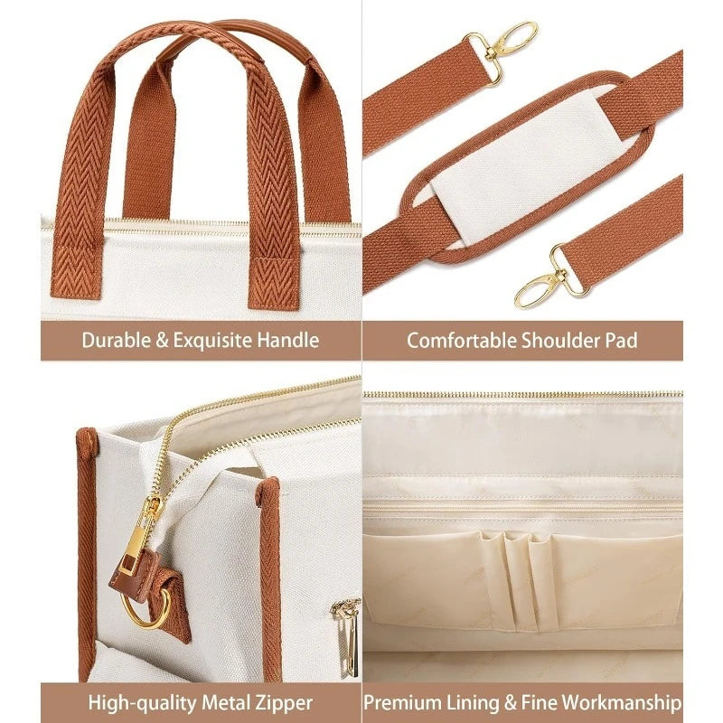 15-Pocket Large Crossbody Tote Bag with Laptop Compartment, Zipper Closure & 15-Pocket Organization - Heavy-Duty Nylon Bookbag