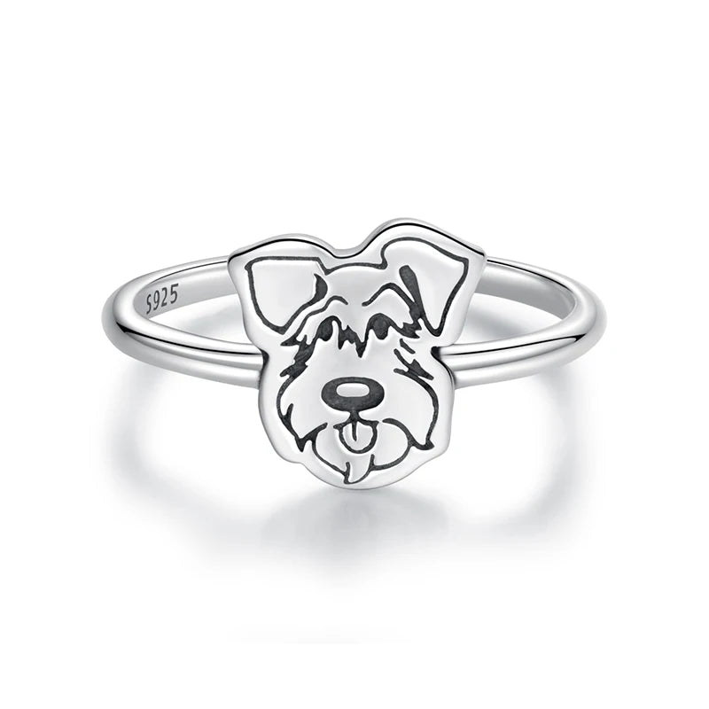 WOSTU Adjustable 925 Sterling Silver Dog Ring for Dog Lovers, Flat Cut Pet Animal Puppy Signet  Stacking Rings Girl Jewelry Gift