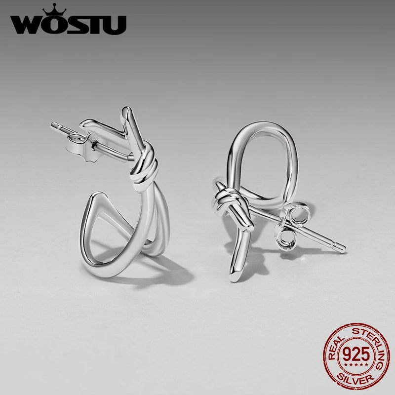 WOSTU Simple X Style Twisted Knot Wedding Stud Earrings, 925 Silver 18K Gold Hypoallergenic Ear Studs Lady Metal Jewelry Gift