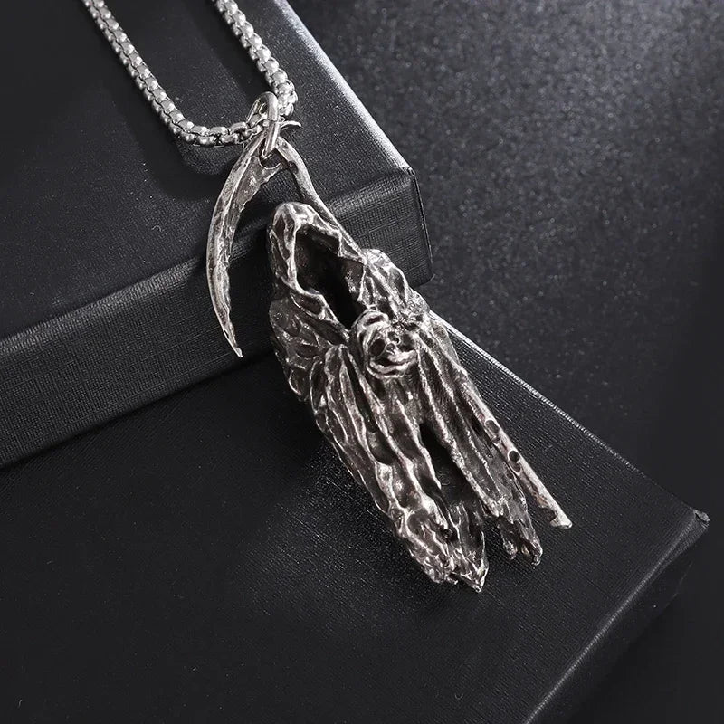 Hell Death Scythe Necklace Pendant Gothic Mysterious Devil Necklace Men\'s Personality Punk Retro Halloween Trend Jewelry