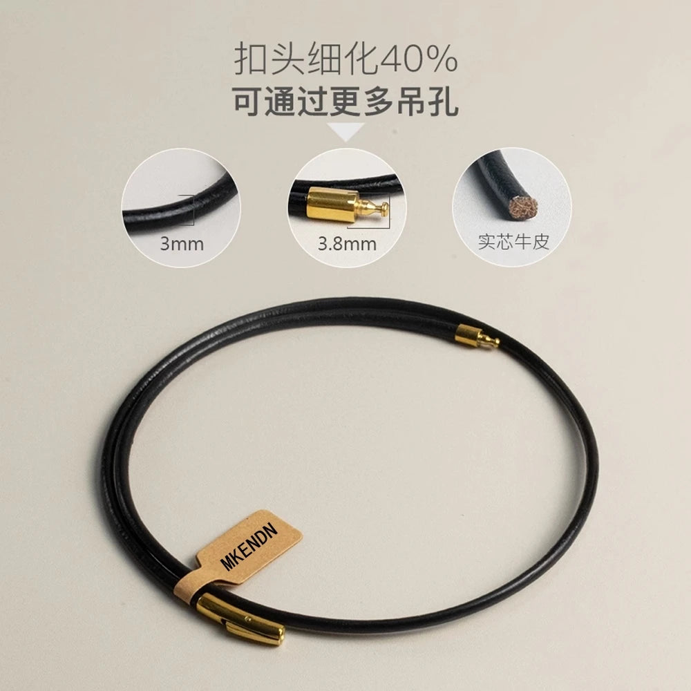 MKENDN Handmade Simple Style Primary Color Cowhide Choker Necklace Leather Necklace Stainless Steel Clasp Male Women Jewelry