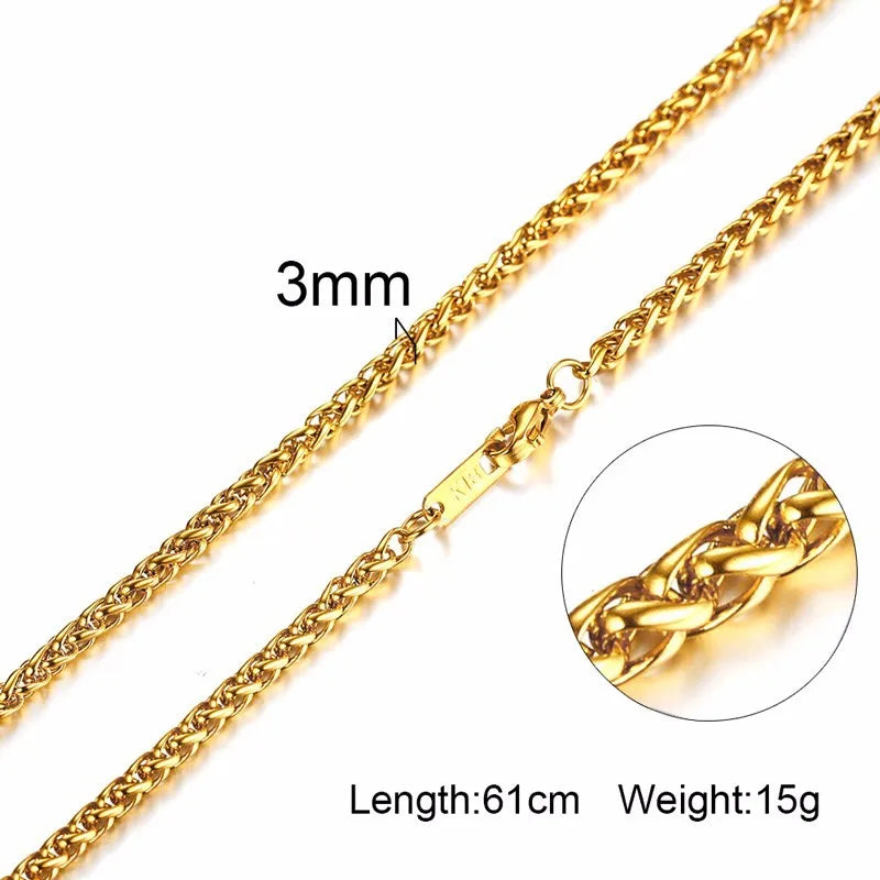 Collier ras du cou pour homme Vnox Dropshipping, chaîne gourmette plate en acier inoxydable, motif serpent ton sur ton, 3-6 mm, 61 cm (24 pouces).