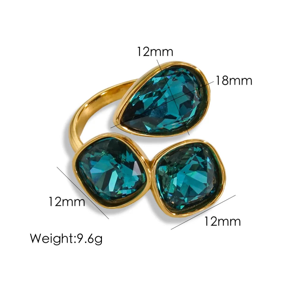 Multi-Color Fashion Jewelry Open Rings 18K Gold Plated Stainless Steel Simple Crystal Ring For Women Jewelry