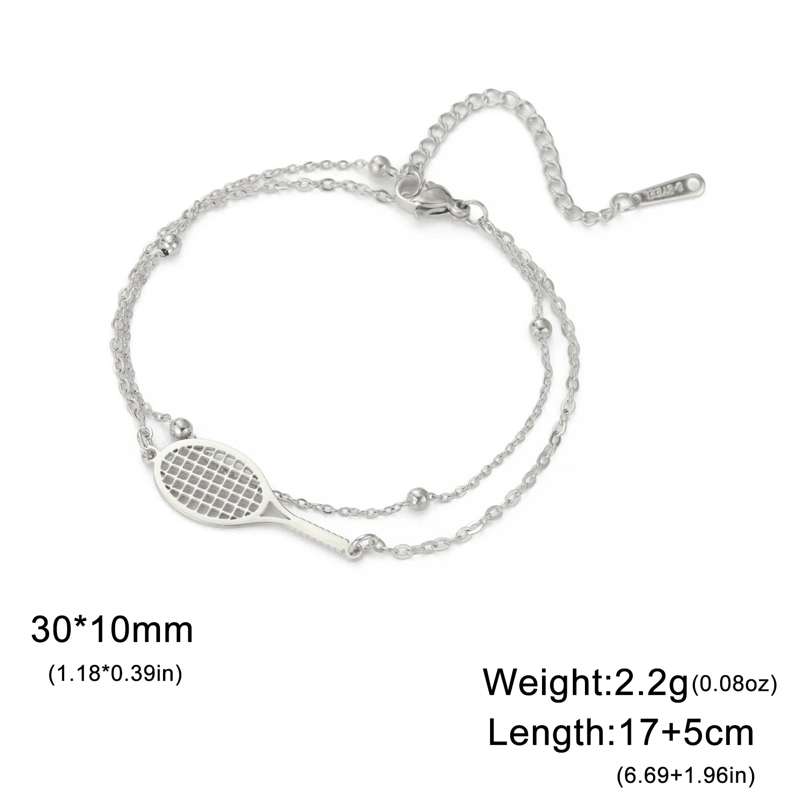 HIPEE Tennis Racket Pendant Bracelet For Women Men Stainless Steel Sport Cuff Charms Bracelets Girls Summer Jewelry Gifts