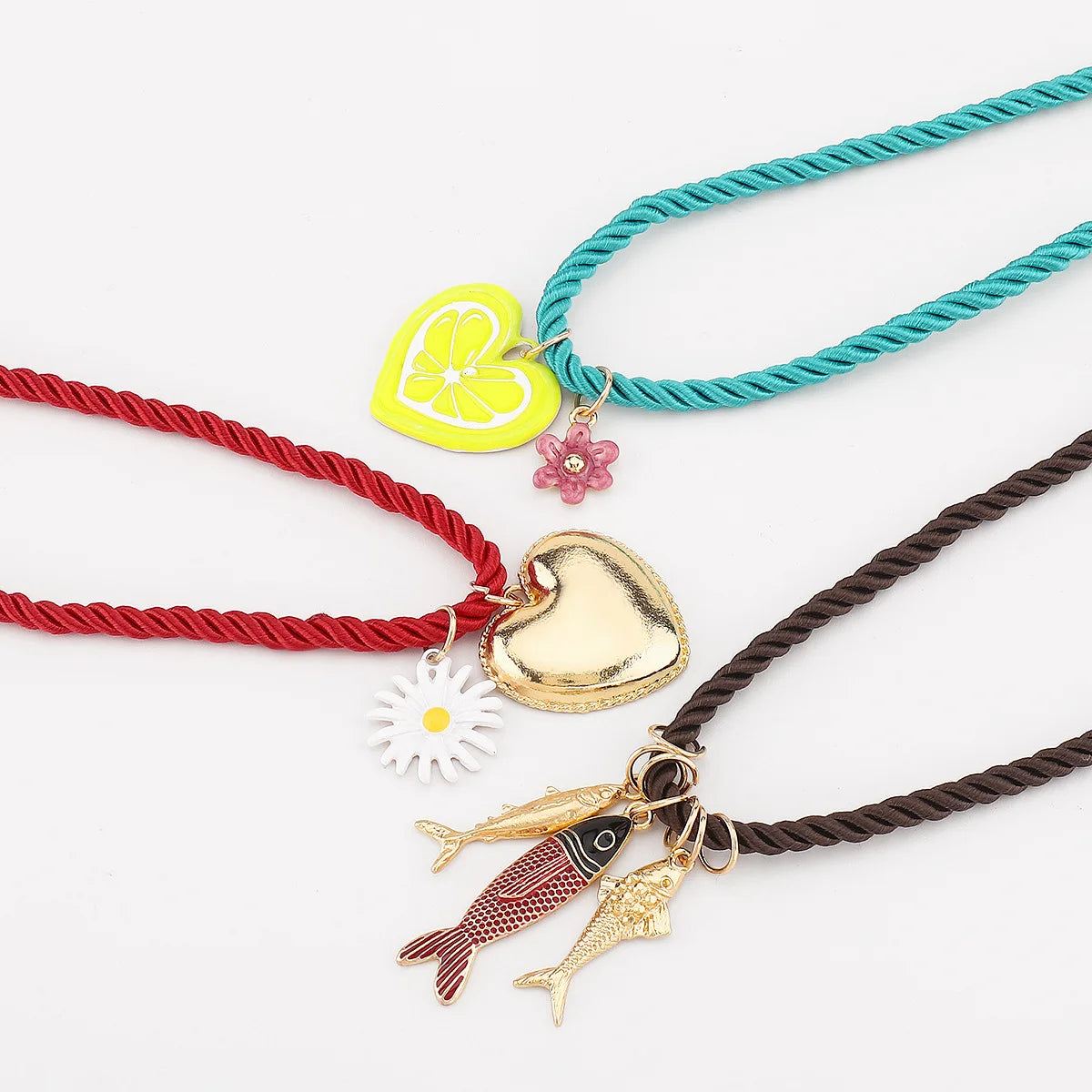 ZAA new Colorful Heart-shaped Sun Daisy Pendant Necklace