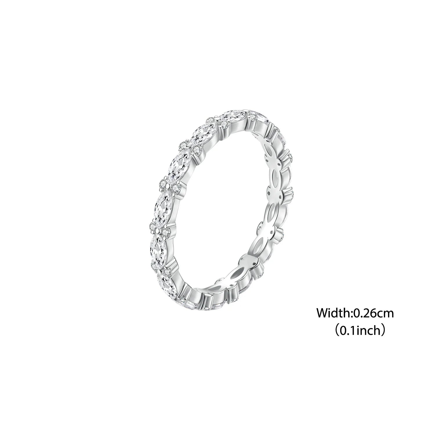 WOSTU 925 Sterling Silver Sparkling Heart Band Ring Single Side Ring Zircon White Gold for Women Wife Anniversary Fine Jewelry