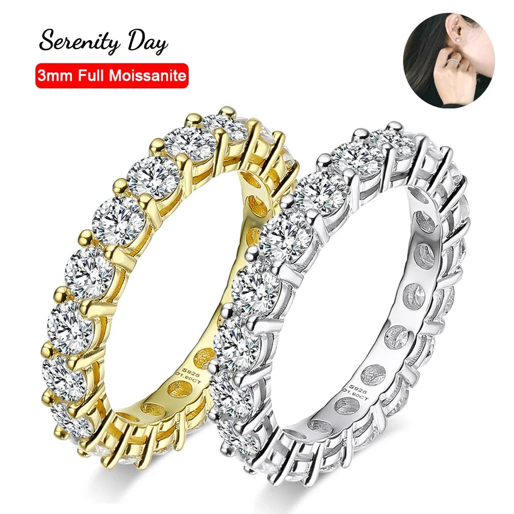 Serenity 3mm D Moissanite Row Rings For Women Men Gift Solid S925 Silver Jewelry Sparkling Lab Diamond Wedding Rings Plated 18K - Madeinsea©