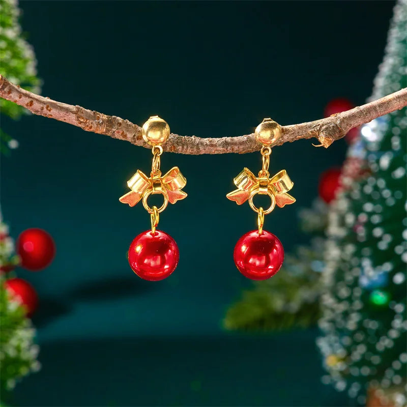 Fashion Christmas Red Green Bell Pendant Earrings for Women Exquisite Bowknot Long Tassel Dangle Earring New Year Xmas Gifts